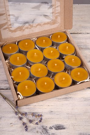 Набір чайних свічок з натурального бджолиного воску Zigrivay 16шт (ч16)